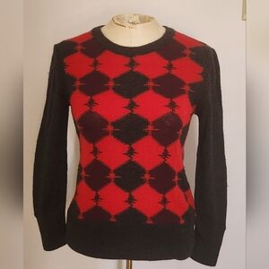 Vintage "rag & bone" Argyle 70% Wool/30% Cashmere Sweater XS Gray/Red/Purple